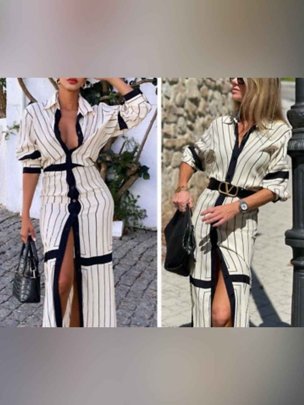 Zara Ivory Maxi Shirt Dress with Black Trim